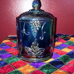 Vintage Blue Indiana Carnival glass container/candy dish.